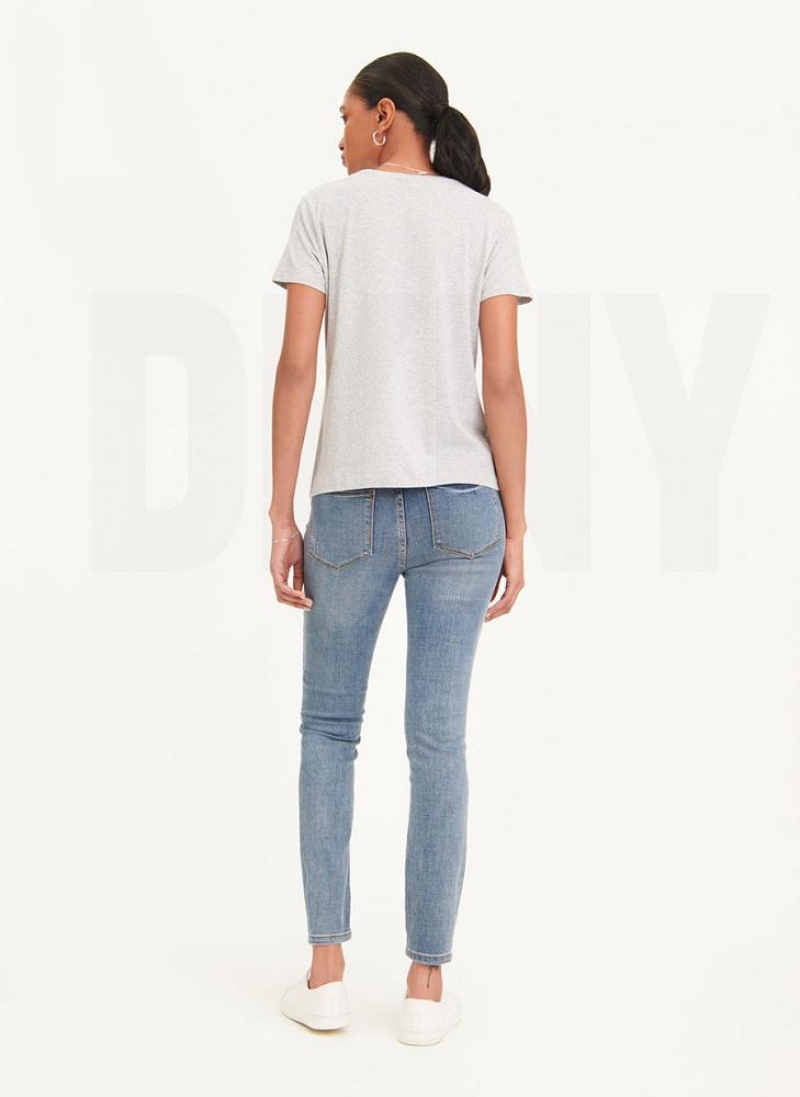 DKNY Glitter Logo Women's T Shirts Grey | Ireland_D0466