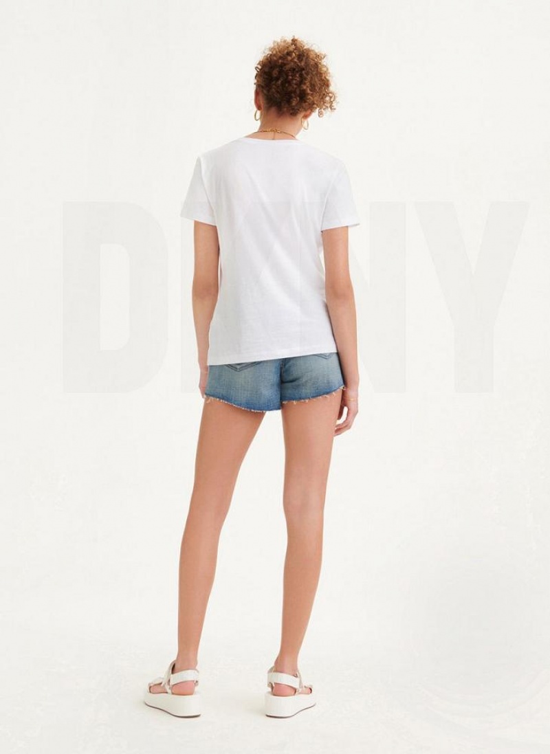 DKNY Glitter Logo Women's T Shirts White | Ireland_D1611