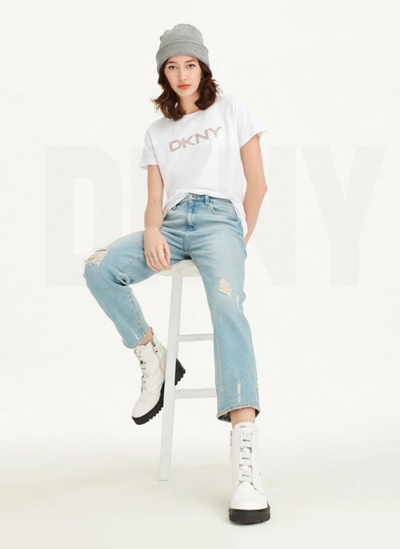 DKNY Glitter Logo Women's T Shirts White | Ireland_D1611