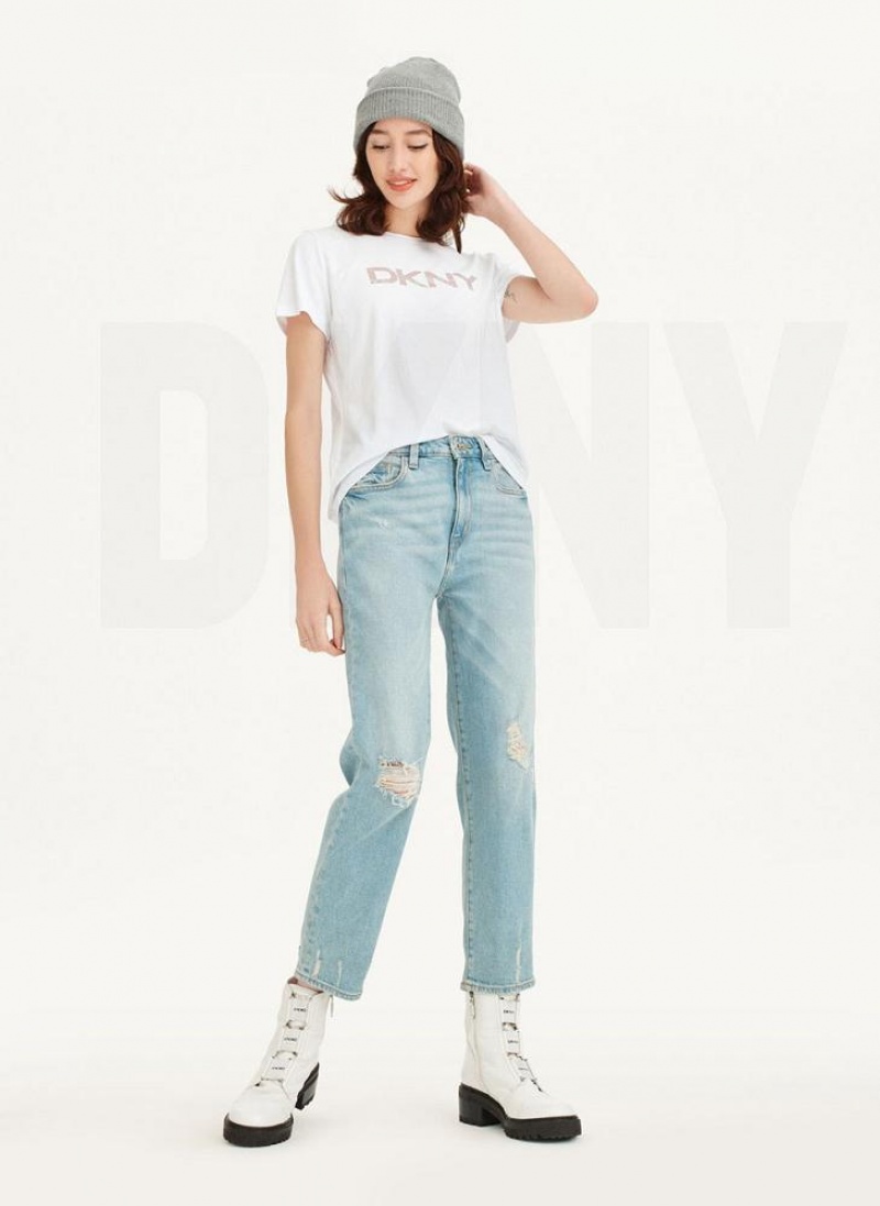 DKNY Glitter Logo Women's T Shirts White | Ireland_D1611