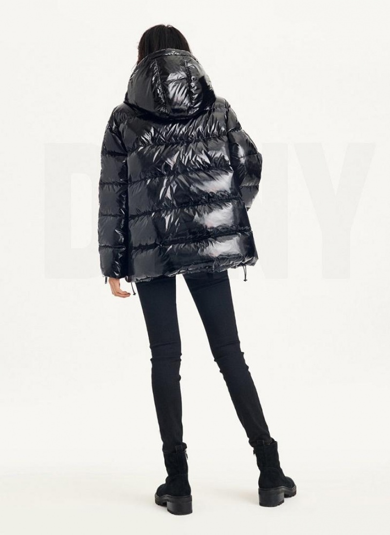 DKNY Glossy Oversized Women's Puffer Jacket Black | Ireland_D0555