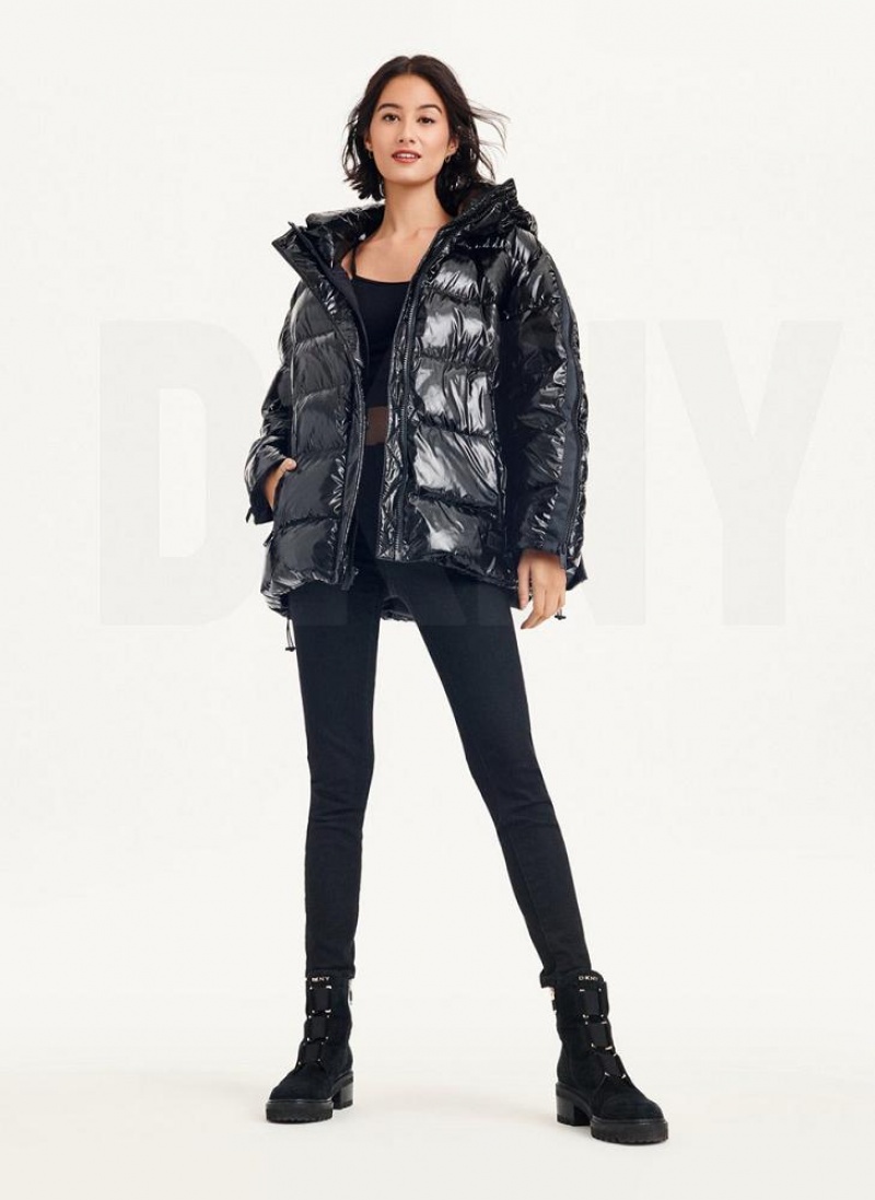 DKNY Glossy Oversized Women's Puffer Jacket Black | Ireland_D0555