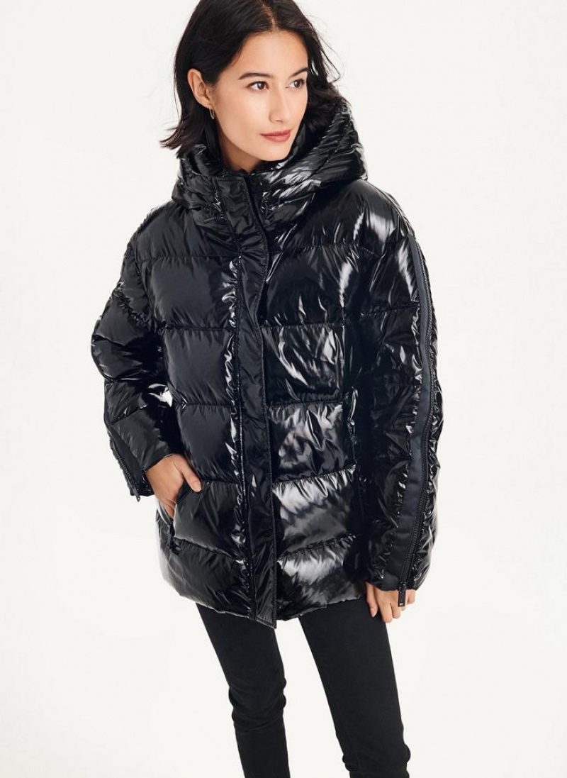 DKNY Glossy Oversized Women's Puffer Jacket Black | Ireland_D0555