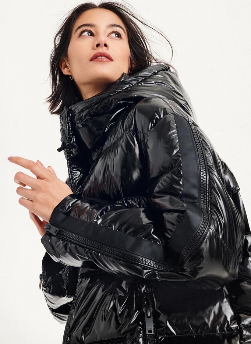 DKNY Glossy Oversized Women's Puffer Jacket Black | Ireland_D0555