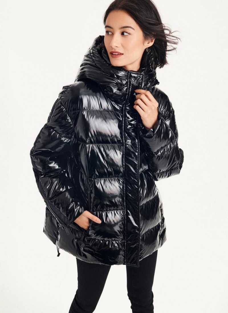 DKNY Glossy Oversized Women\'s Puffer Jacket Black | Ireland_D0555