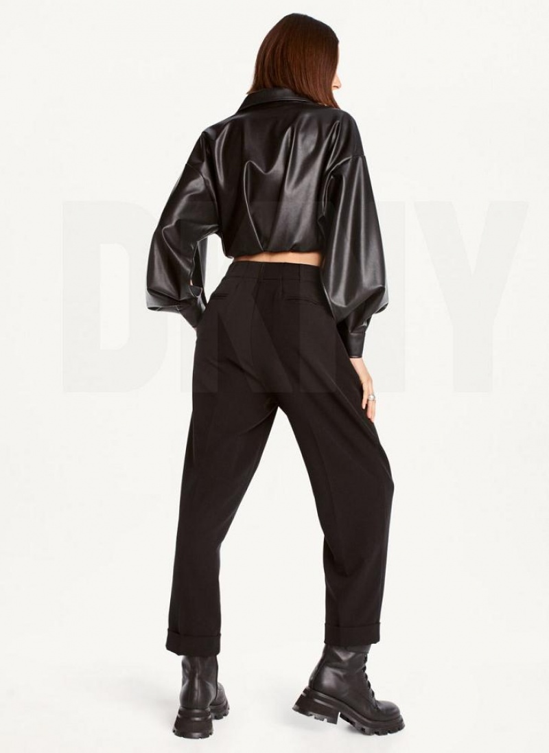 DKNY High Rise Pleat Rolled Cuff Women's Pants Black | Ireland_D0202