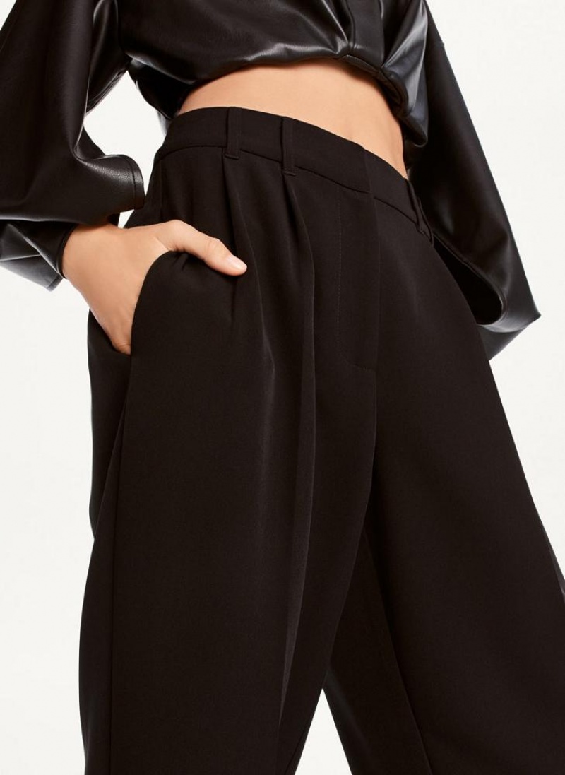 DKNY High Rise Pleat Rolled Cuff Women's Pants Black | Ireland_D0202