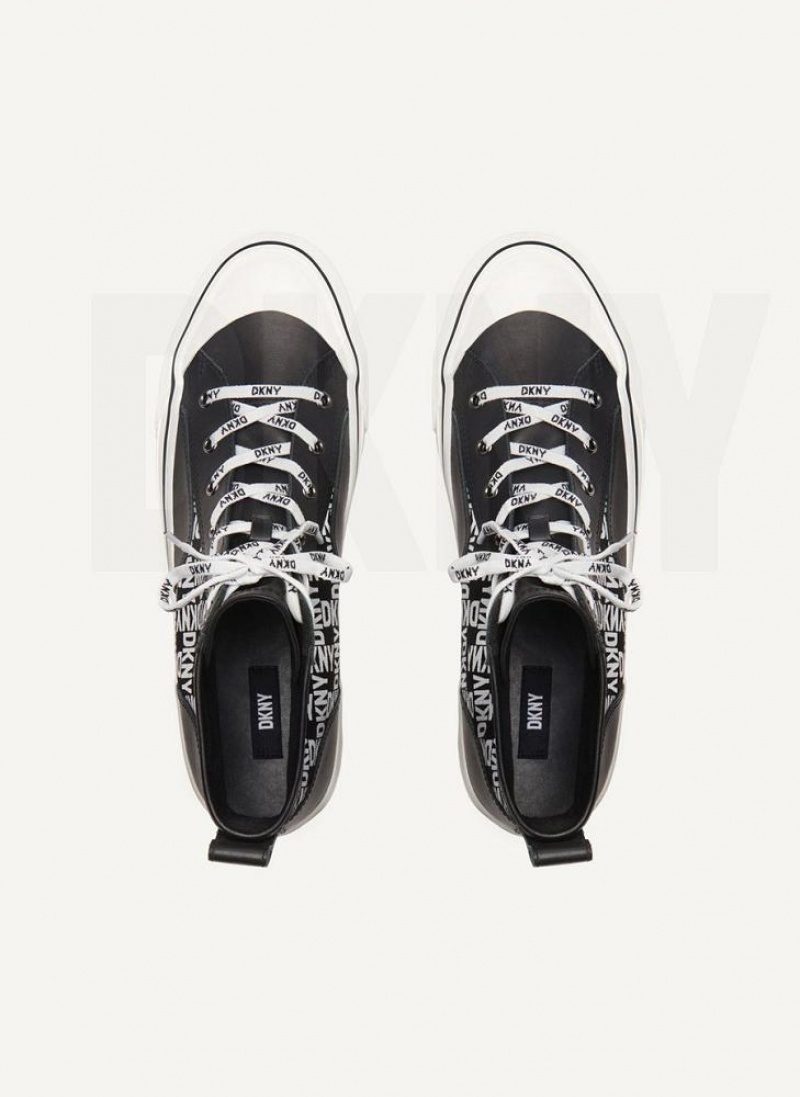 DKNY High Top Logo Women's Sneakers Black / White | Ireland_D1242