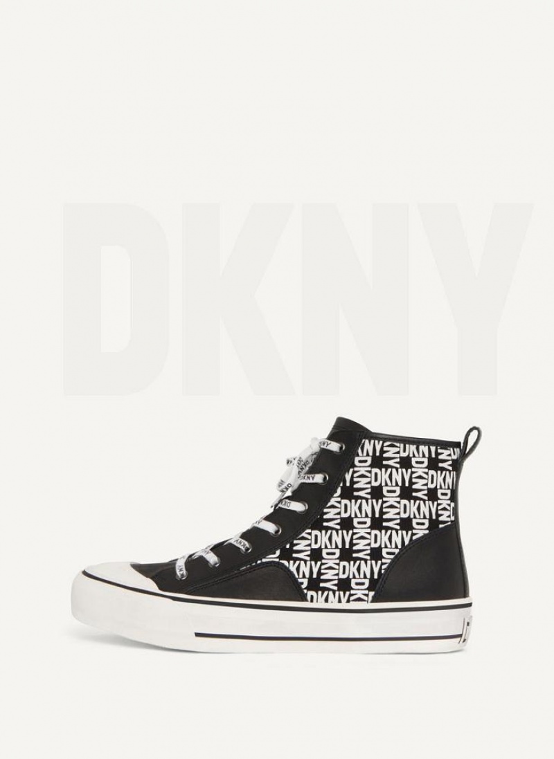 DKNY High Top Logo Women\'s Sneakers Black / White | Ireland_D1242