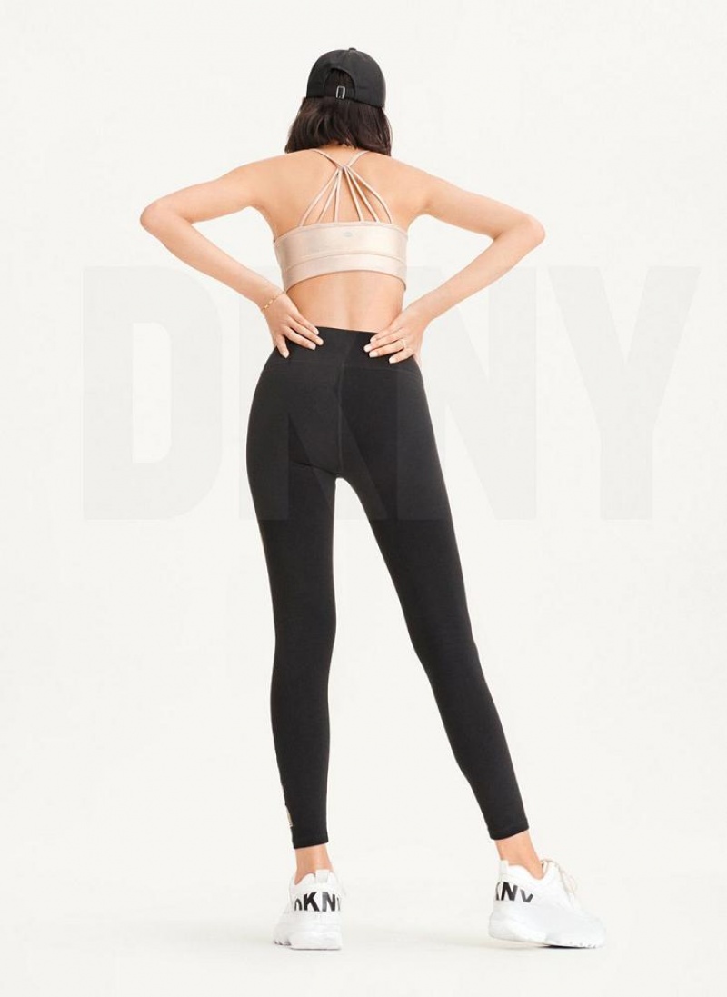 DKNY High Waist Full Length High Density Logo Women's Leggings Black / Gold | Ireland_D1531