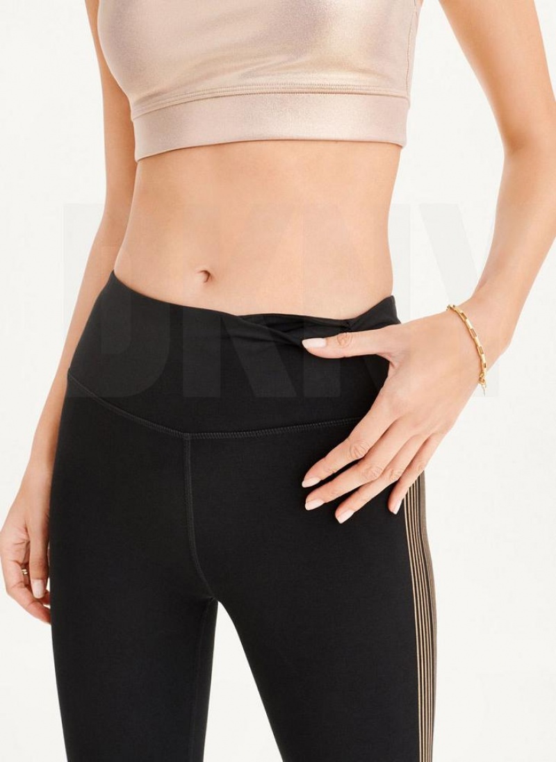 DKNY High Waist Full Length High Density Logo Women's Leggings Black / Gold | Ireland_D1531