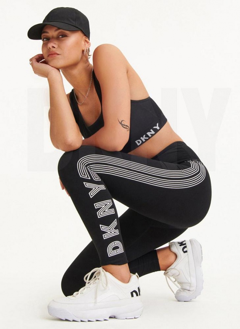 DKNY High Waist Full Length High Density Logo Women's Leggings Black / White | Ireland_D1803