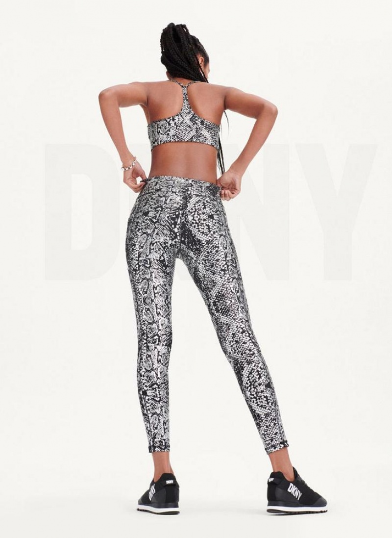 DKNY High Waist Metallic Snake Print Women's Leggings Black / Silver | Ireland_D1764