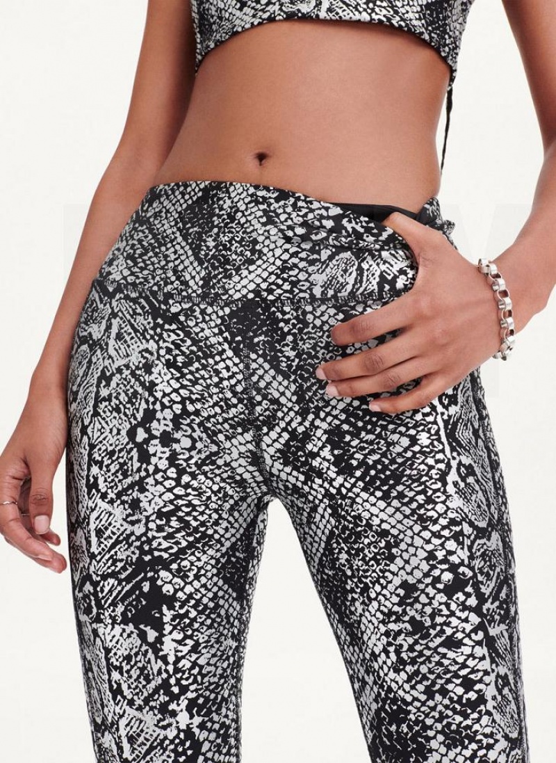 DKNY High Waist Metallic Snake Print Women's Leggings Black / Silver | Ireland_D1764