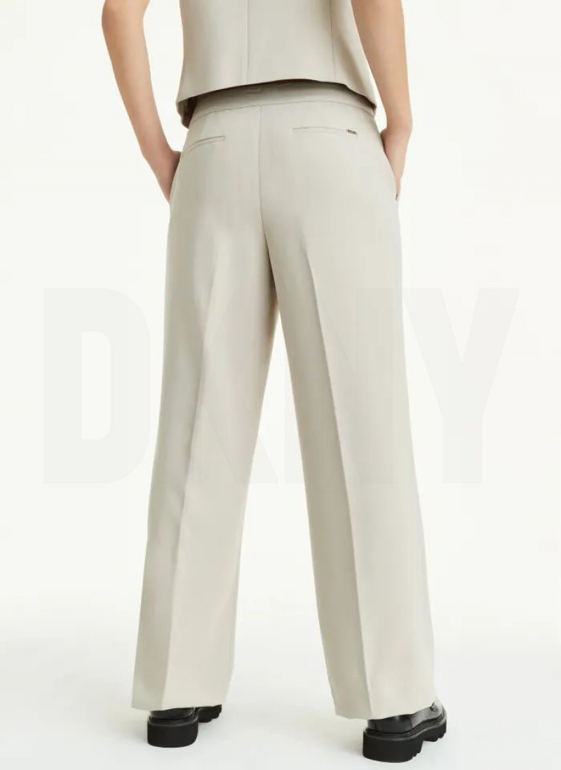 DKNY High Waist Wide Leg Women's Pants Beige | Ireland_D0711