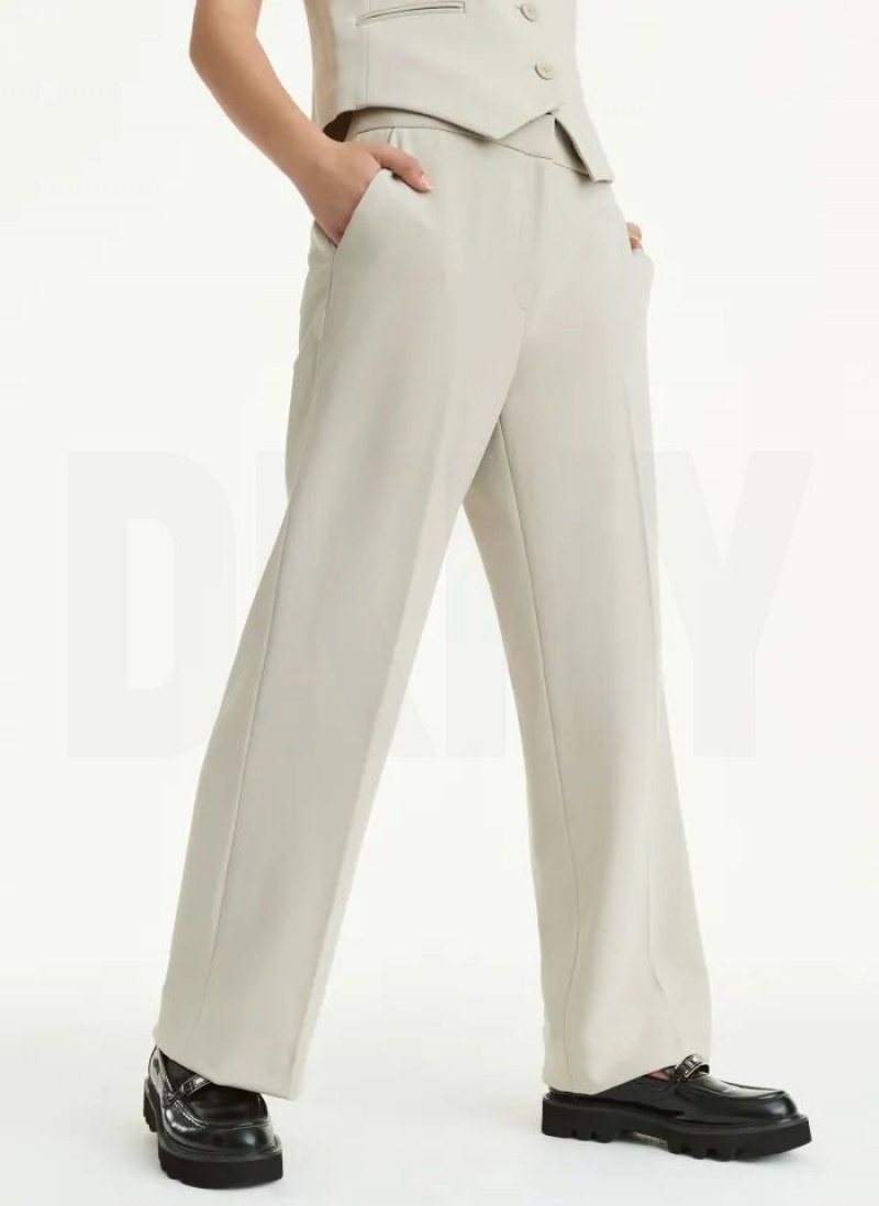 DKNY High Waist Wide Leg Women\'s Pants Beige | Ireland_D0711