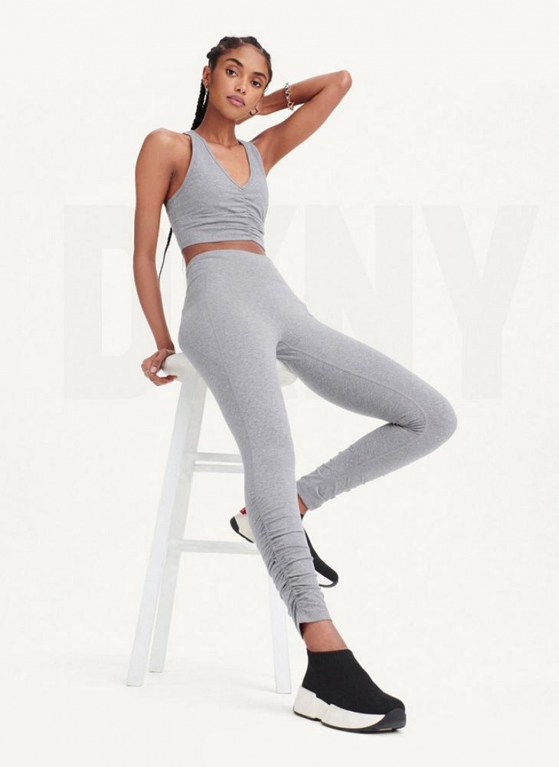 DKNY High Waist With Ruched Details Women's Leggings Grey | Ireland_D1410