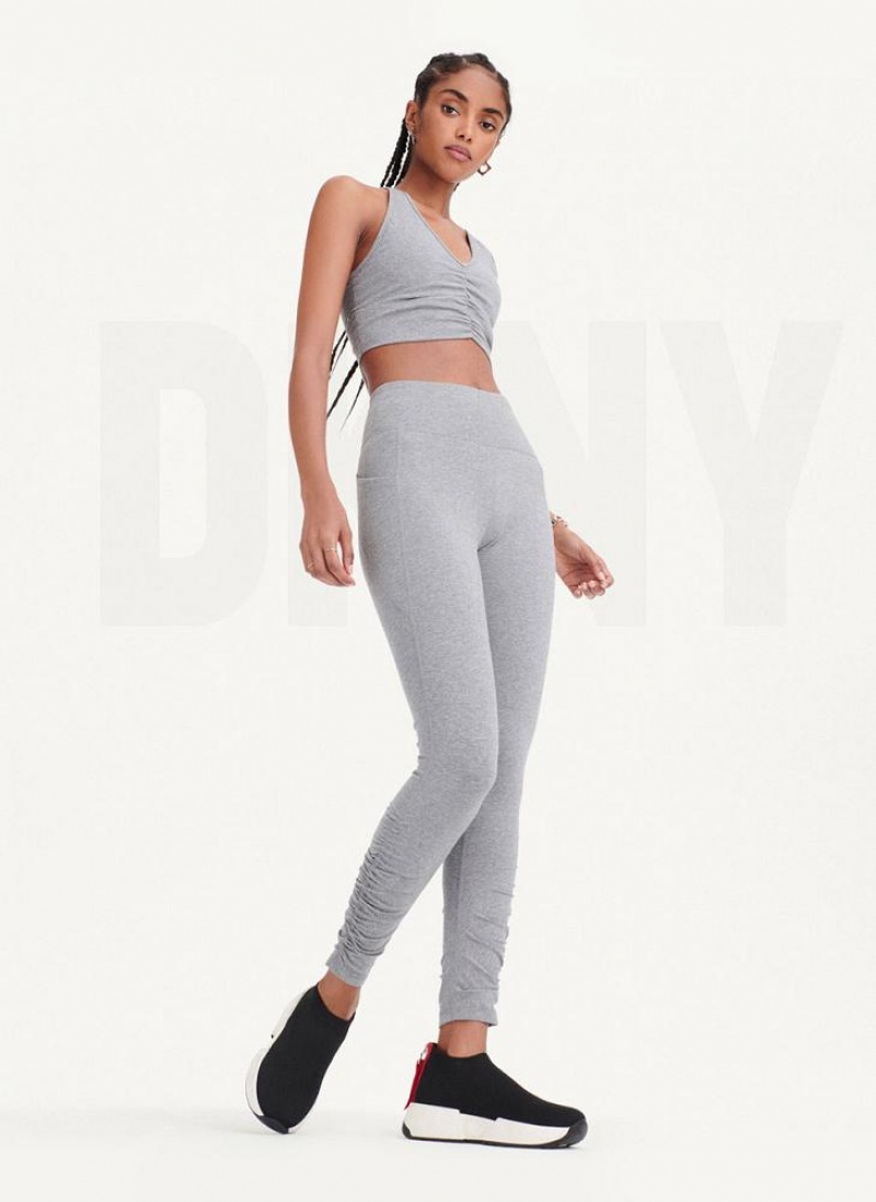 DKNY High Waist With Ruched Details Women's Leggings Grey | Ireland_D1410