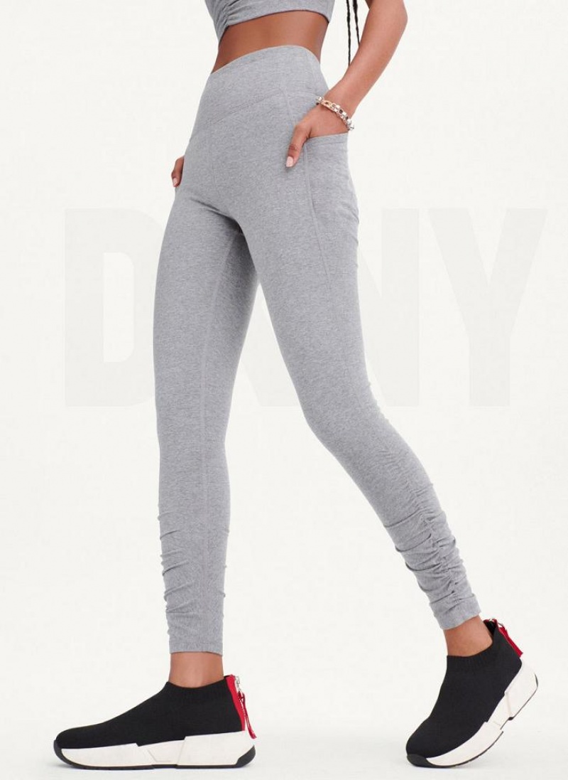 DKNY High Waist With Ruched Details Women's Leggings Grey | Ireland_D1410