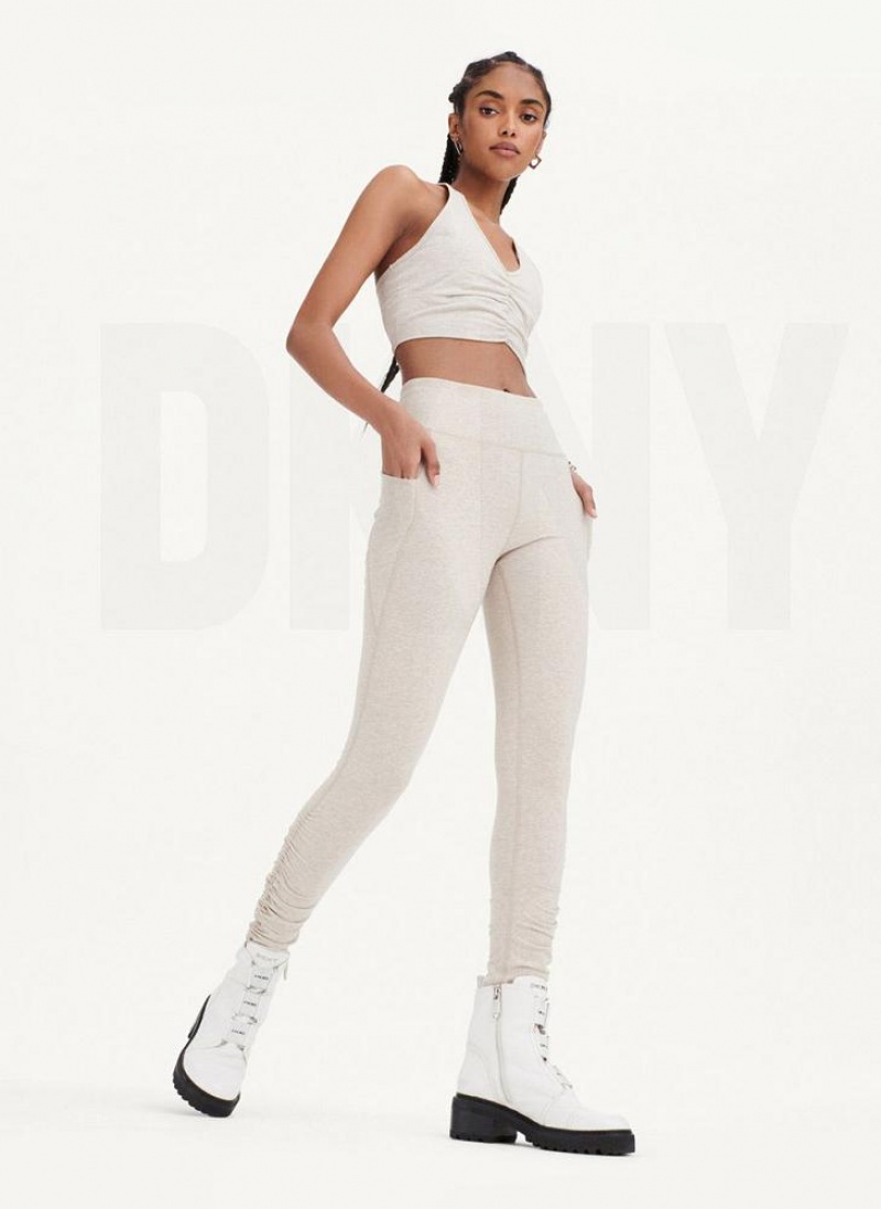 DKNY High Waist With Ruched Details Women's Leggings Beige | Ireland_D1164