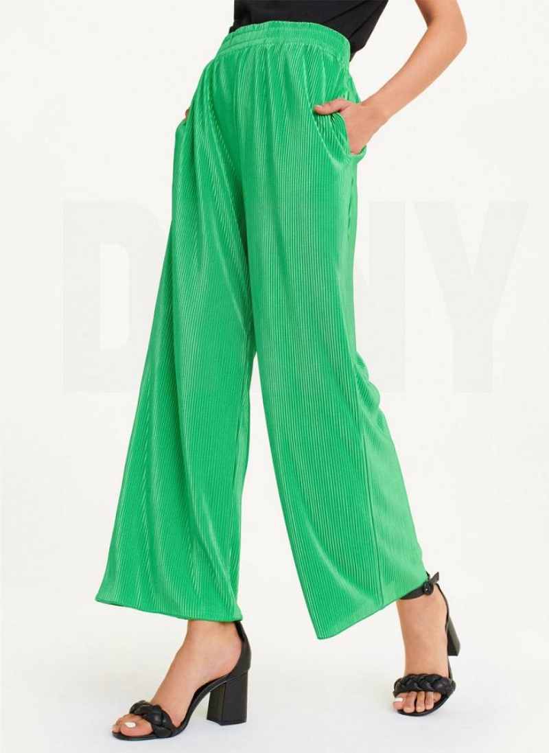 DKNY High Waisted Pleated Flare Women\'s Pants Green | Ireland_D0649