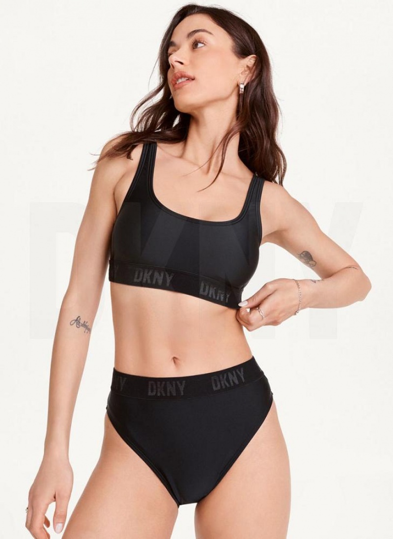 DKNY High Waisted Women's Bikini Bottom Black | Ireland_D0949