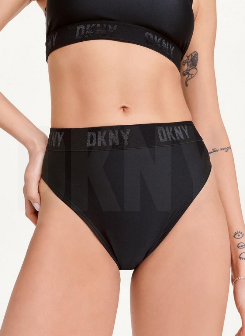 DKNY High Waisted Women\'s Bikini Bottom Black | Ireland_D0949