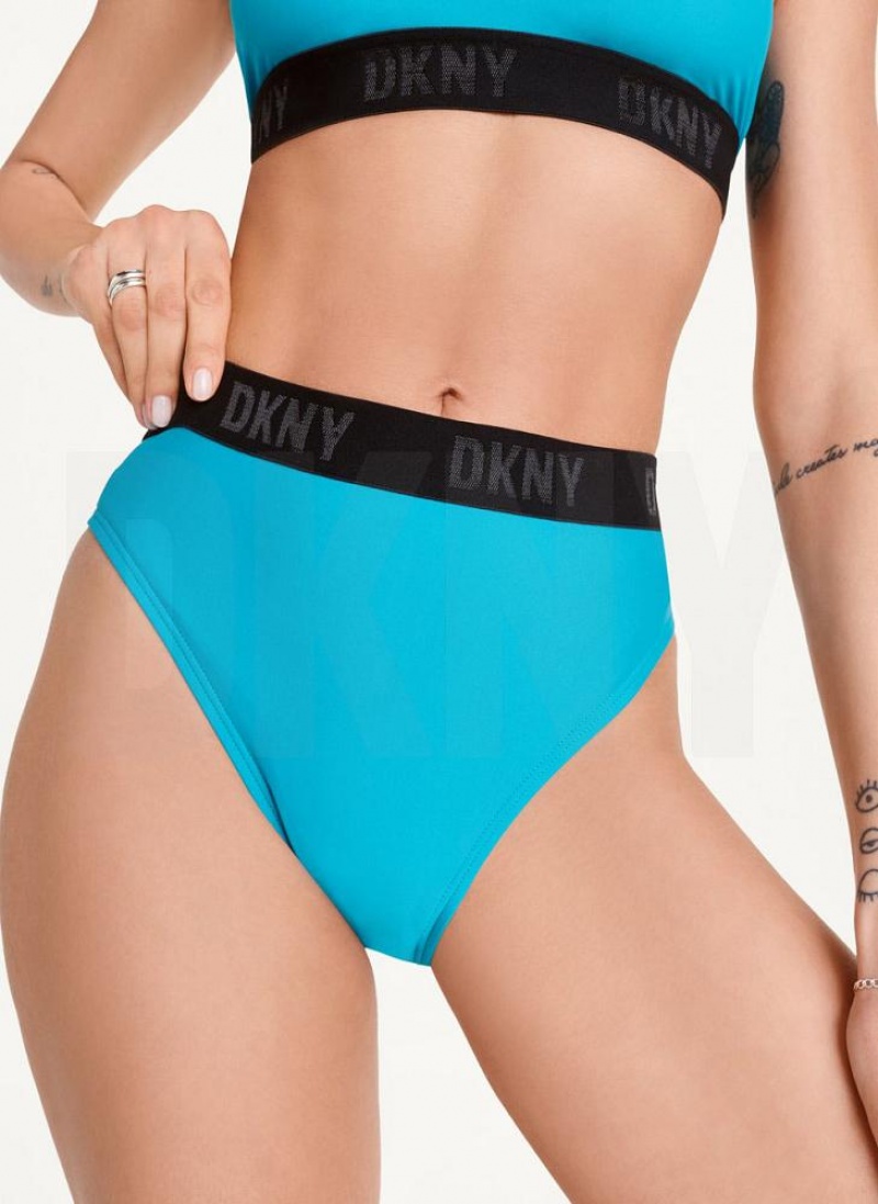 DKNY High Waisted Women\'s Bikini Bottom Blue | Ireland_D0980