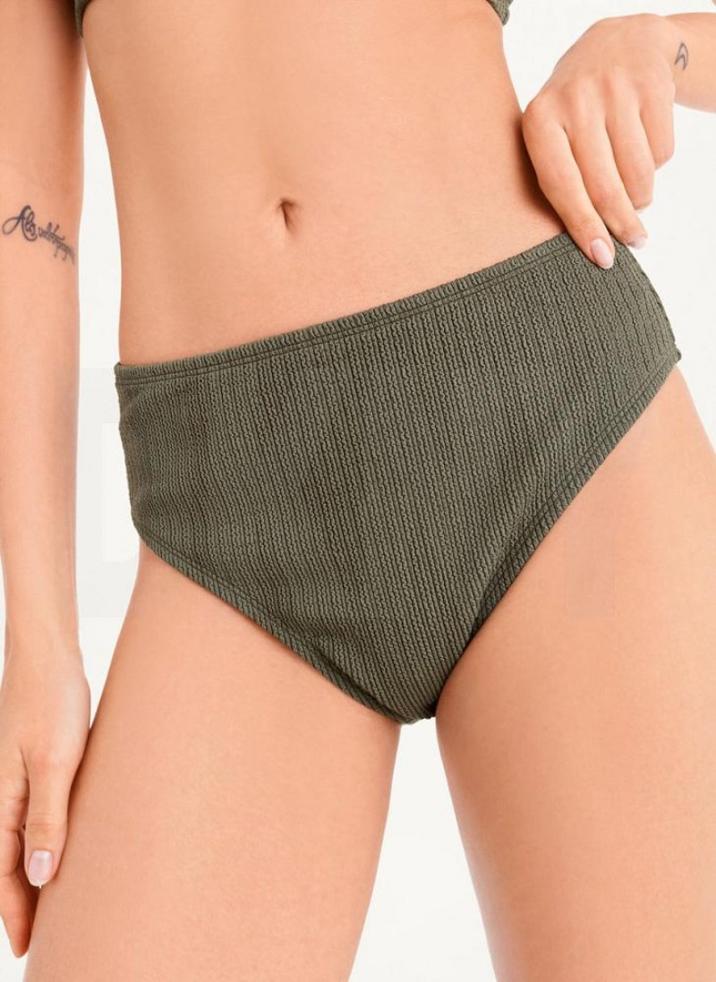 DKNY High Waisted Women\'s Bikini Bottom Olive | Ireland_D1261