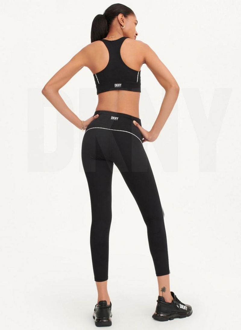 DKNY High Waisted with Logo Piping Women's Leggings Black | Ireland_D1695