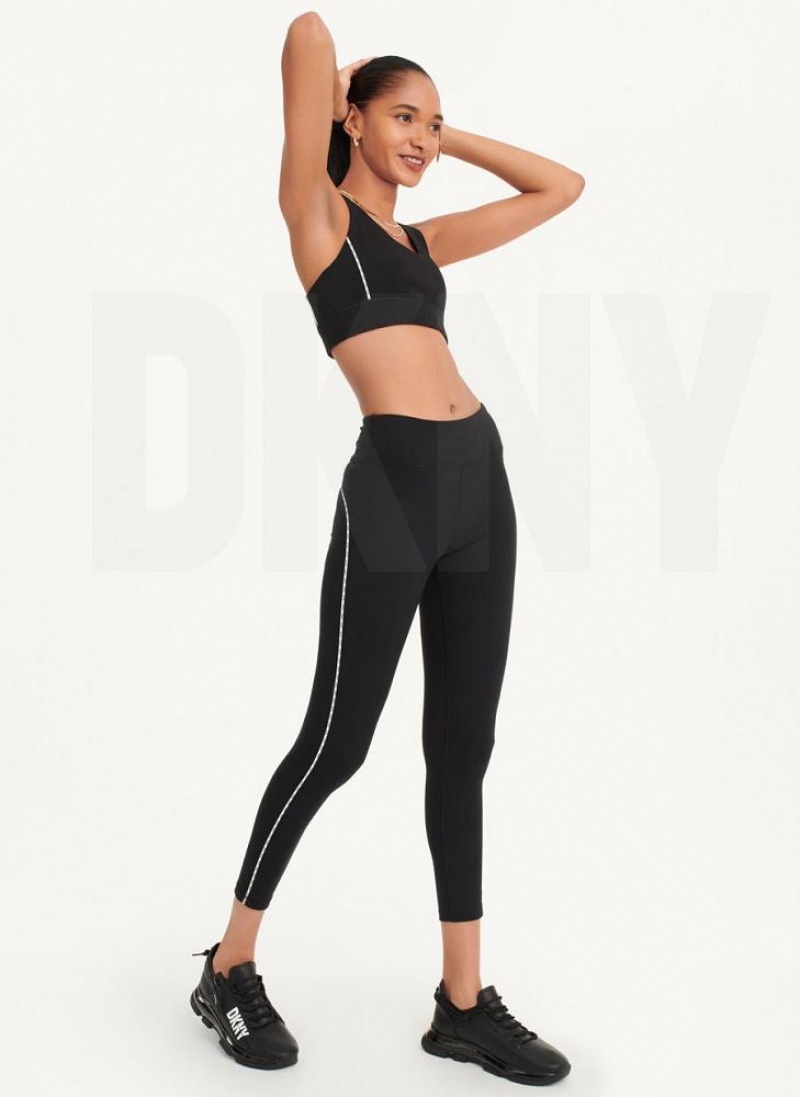 DKNY High Waisted with Logo Piping Women's Leggings Black | Ireland_D1695