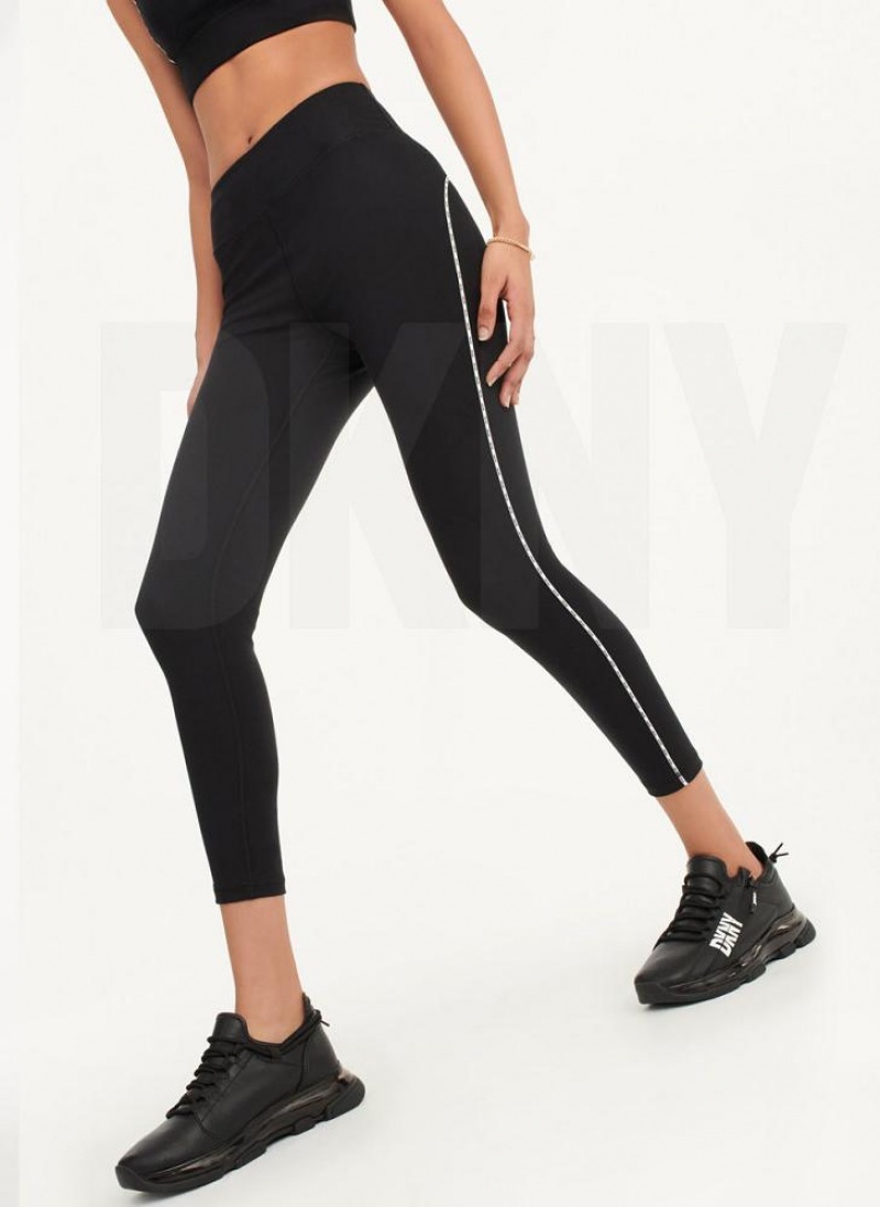 DKNY High Waisted with Logo Piping Women's Leggings Black | Ireland_D1695