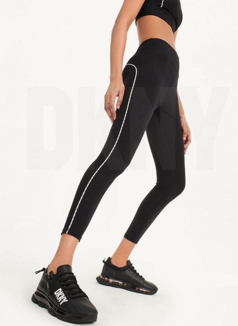 DKNY High Waisted with Logo Piping Women\'s Leggings Black | Ireland_D1695