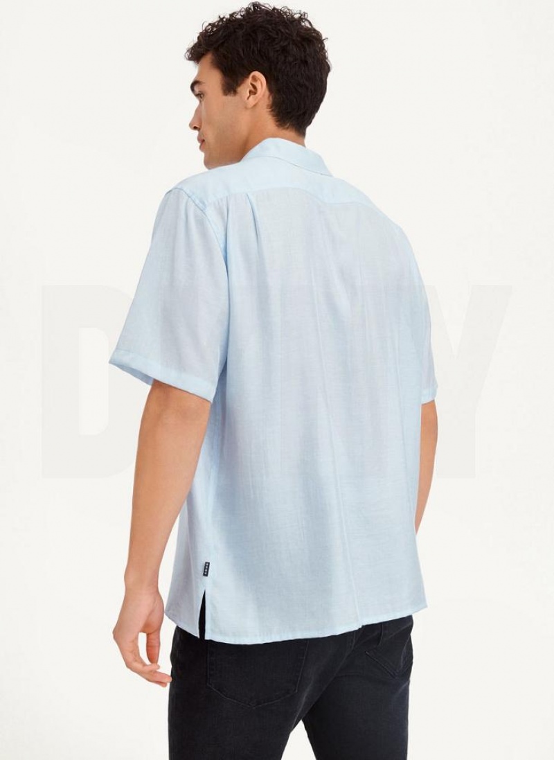 DKNY Imitation Silk Camp Men's Shirts Blue | Ireland_D1338