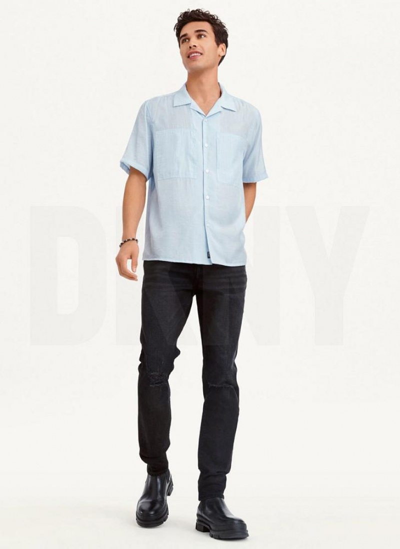 DKNY Imitation Silk Camp Men's Shirts Blue | Ireland_D1338