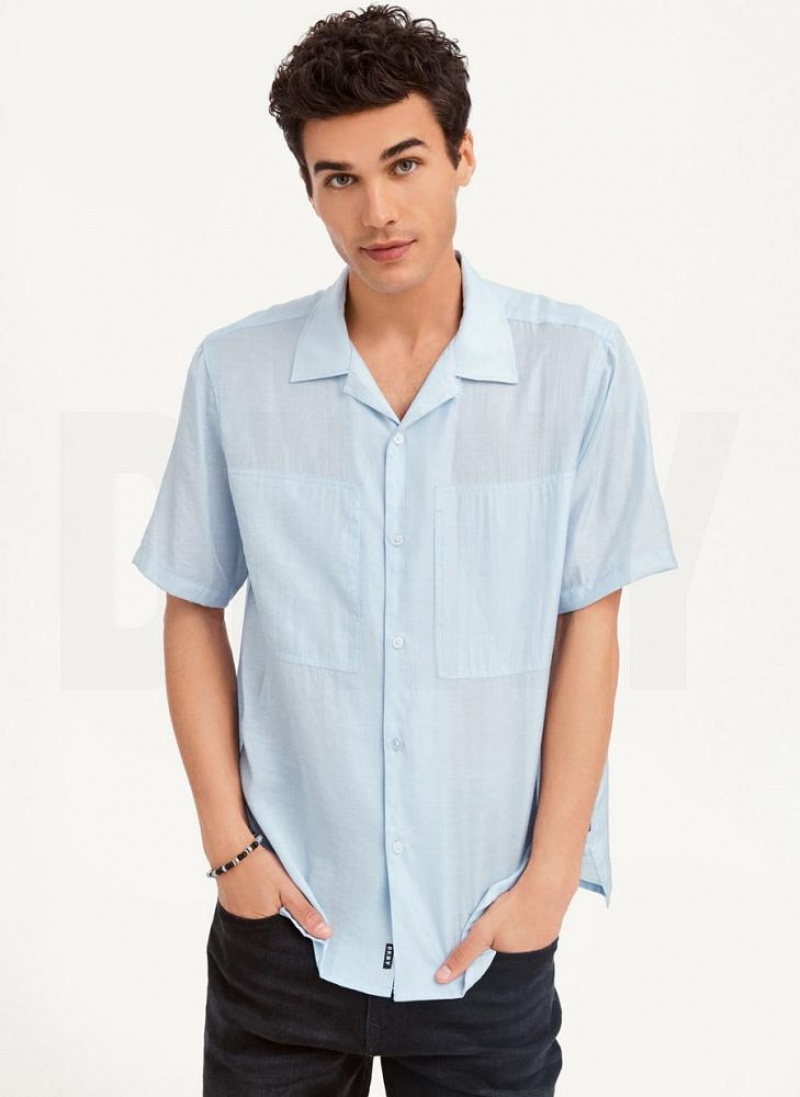 DKNY Imitation Silk Camp Men's Shirts Blue | Ireland_D1338