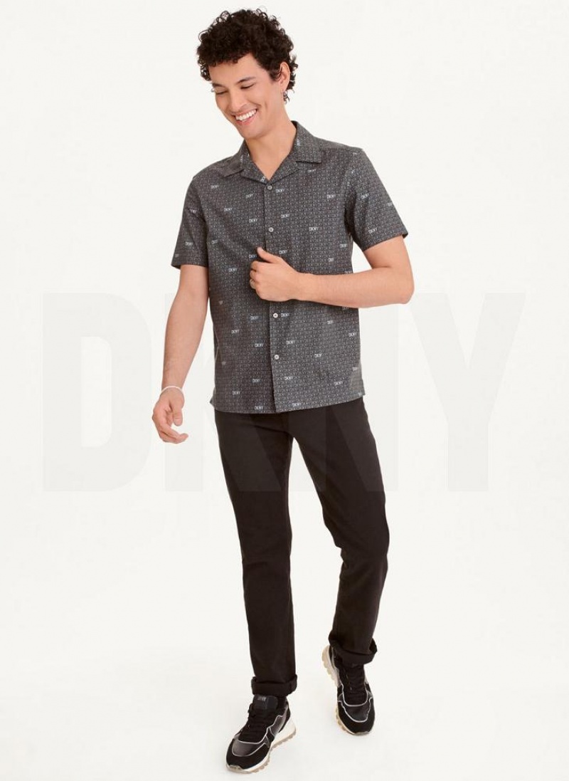 DKNY Interlocking Logo Men's Shirts Black | Ireland_D0225