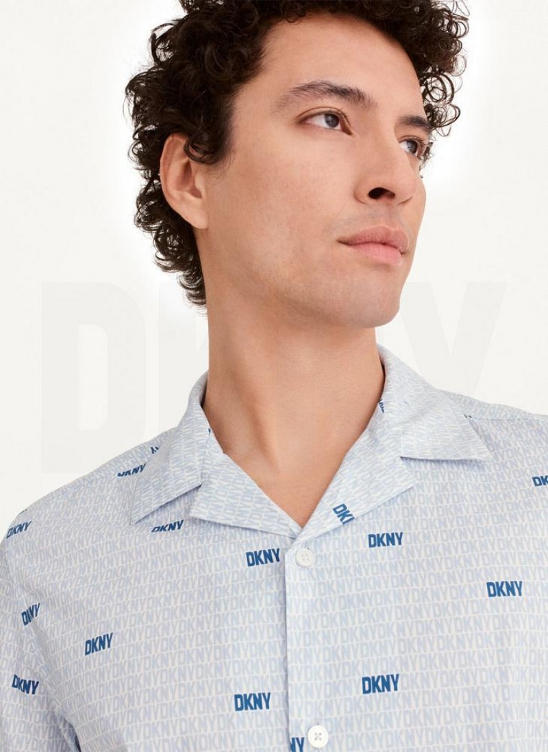 DKNY Interlocking Logo Men's Shirts Blue | Ireland_D0478