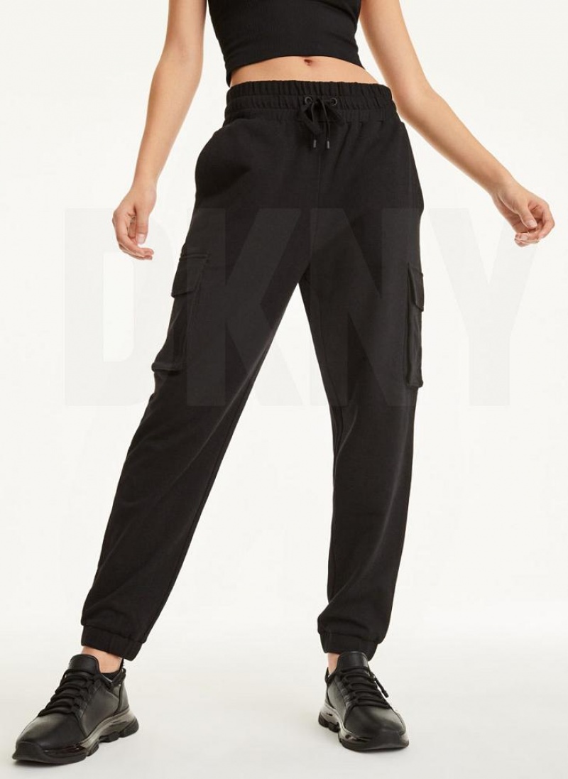 DKNY Jersey Cargo Women's Joggers Black | Ireland_D1426