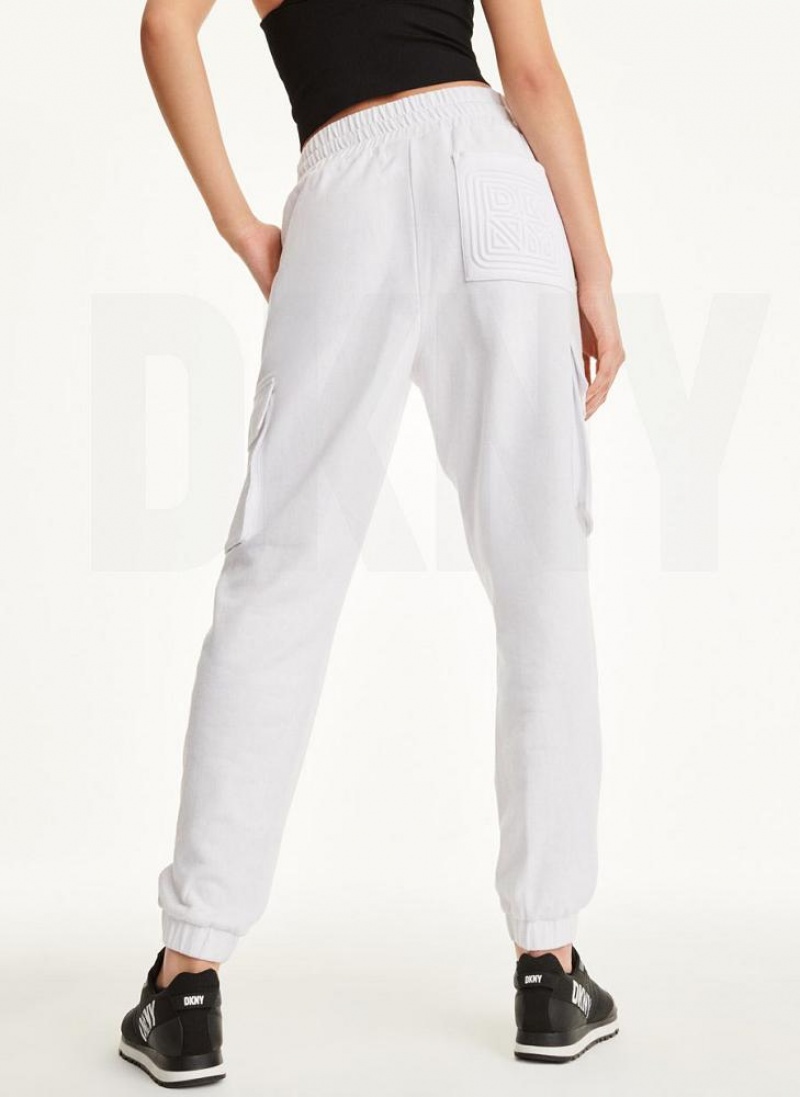 DKNY Jersey Cargo Women's Joggers White | Ireland_D1670