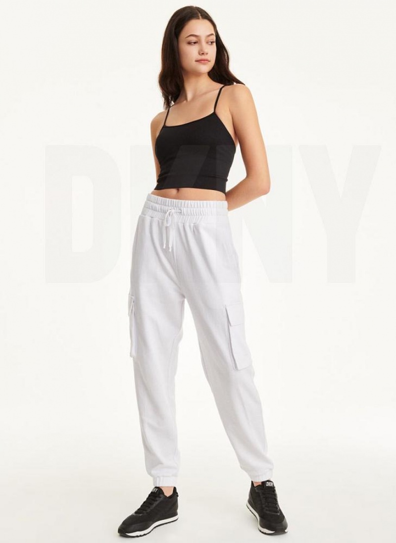 DKNY Jersey Cargo Women's Joggers White | Ireland_D1670