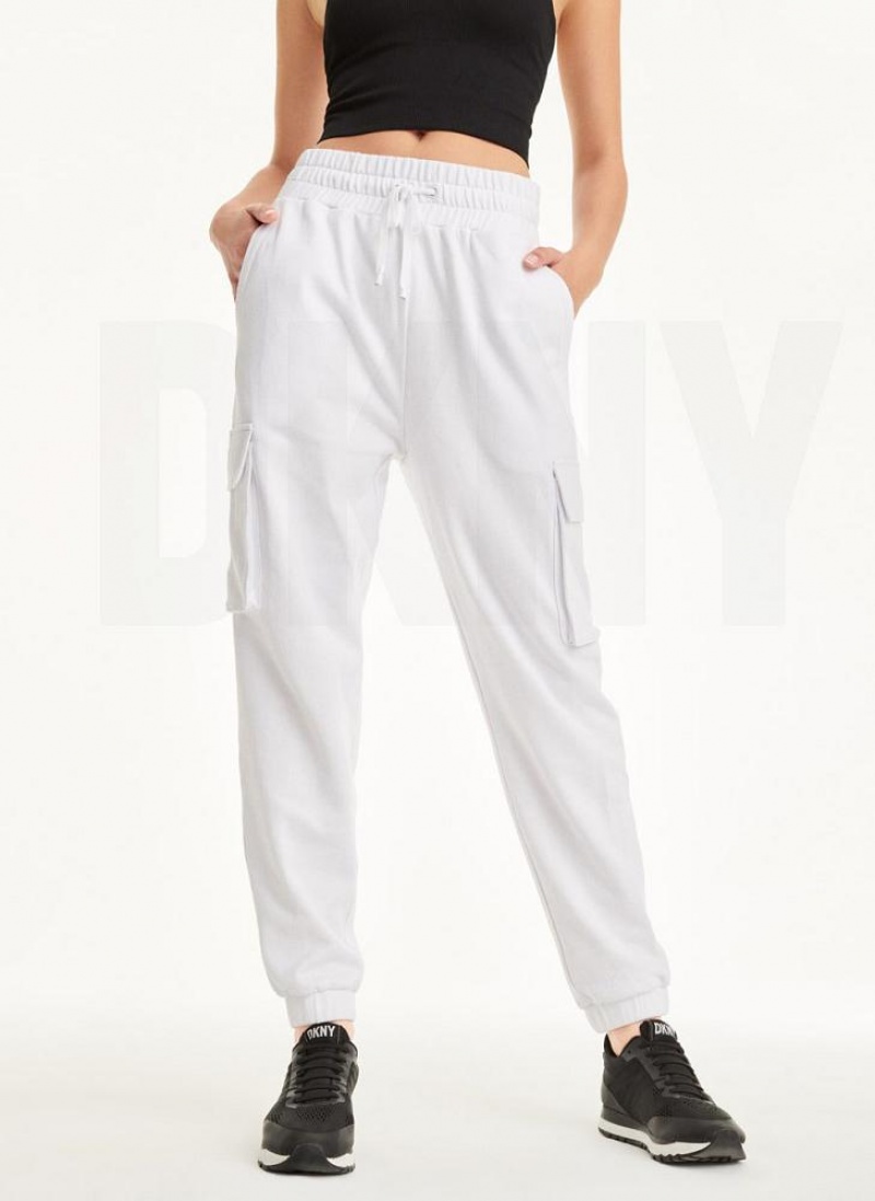 DKNY Jersey Cargo Women\'s Joggers White | Ireland_D1670