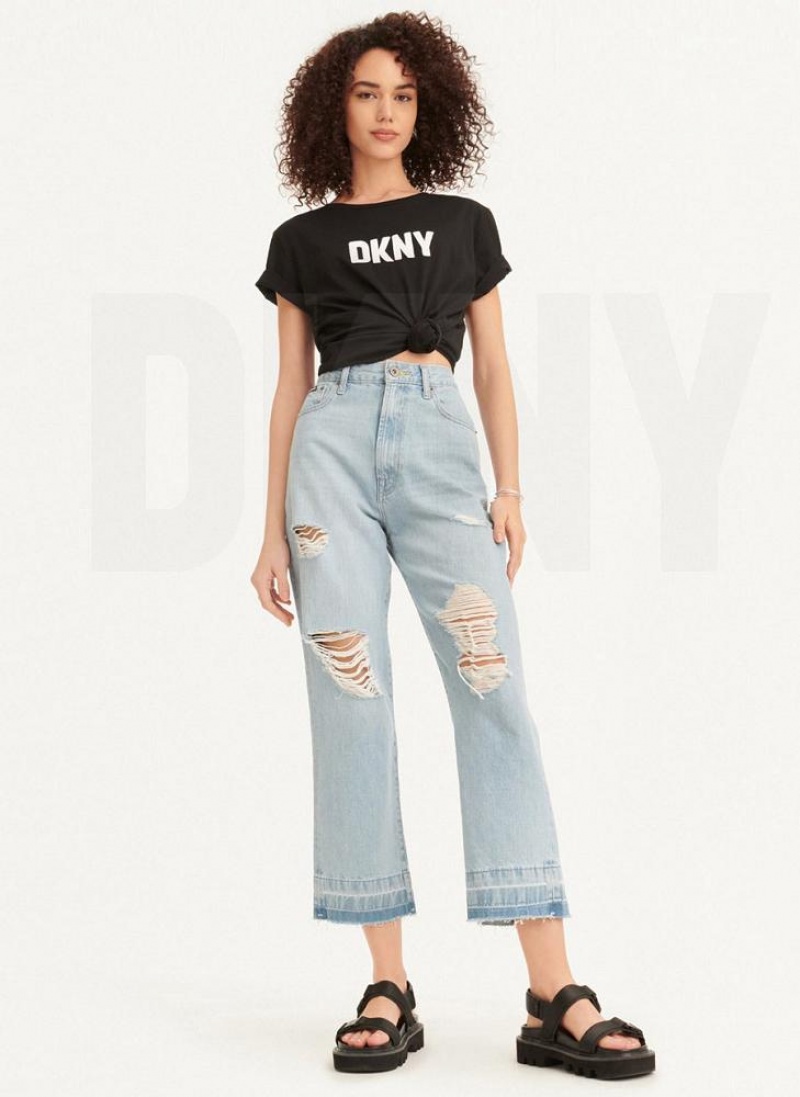 DKNY Kent High Rise Distressed Women's Jeans Wash | Ireland_D1983