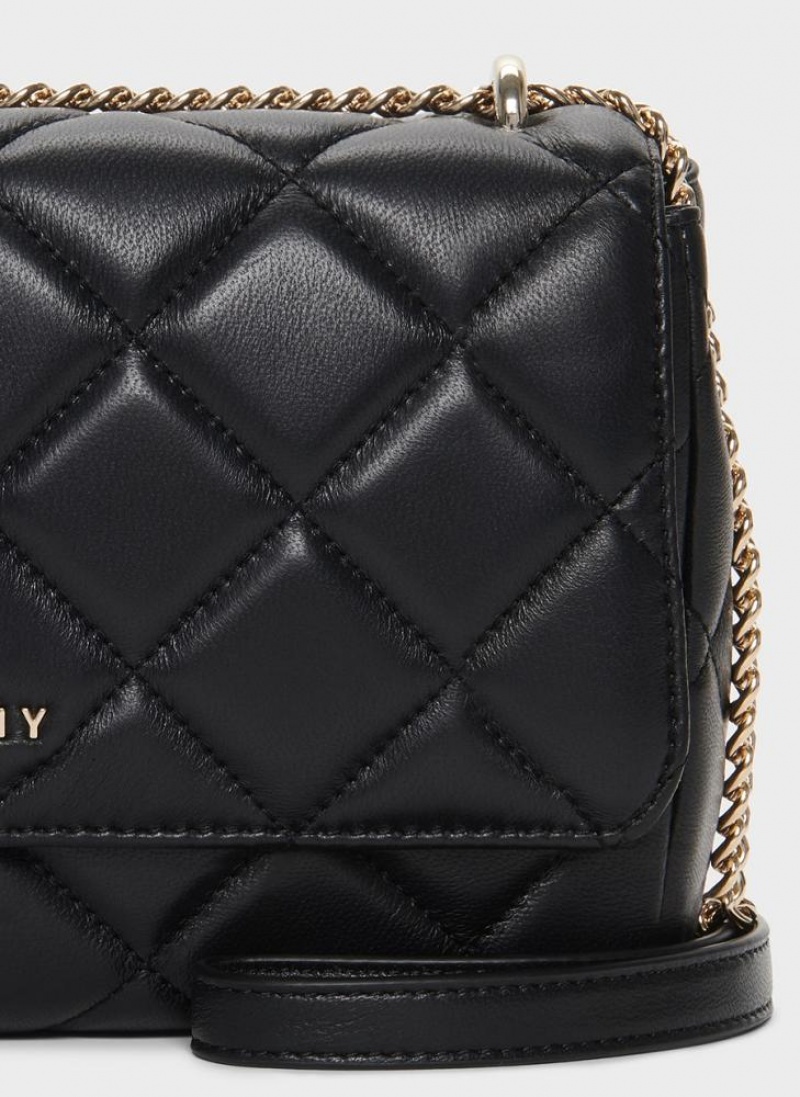 DKNY Lara Large Quilted Women's Shoulder Bags Black / Gold | Ireland_D0797