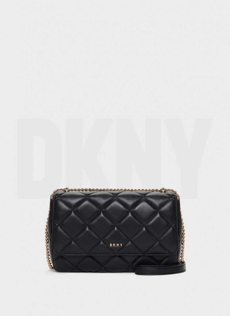 DKNY Lara Large Quilted Women\'s Shoulder Bags Black / Gold | Ireland_D0797