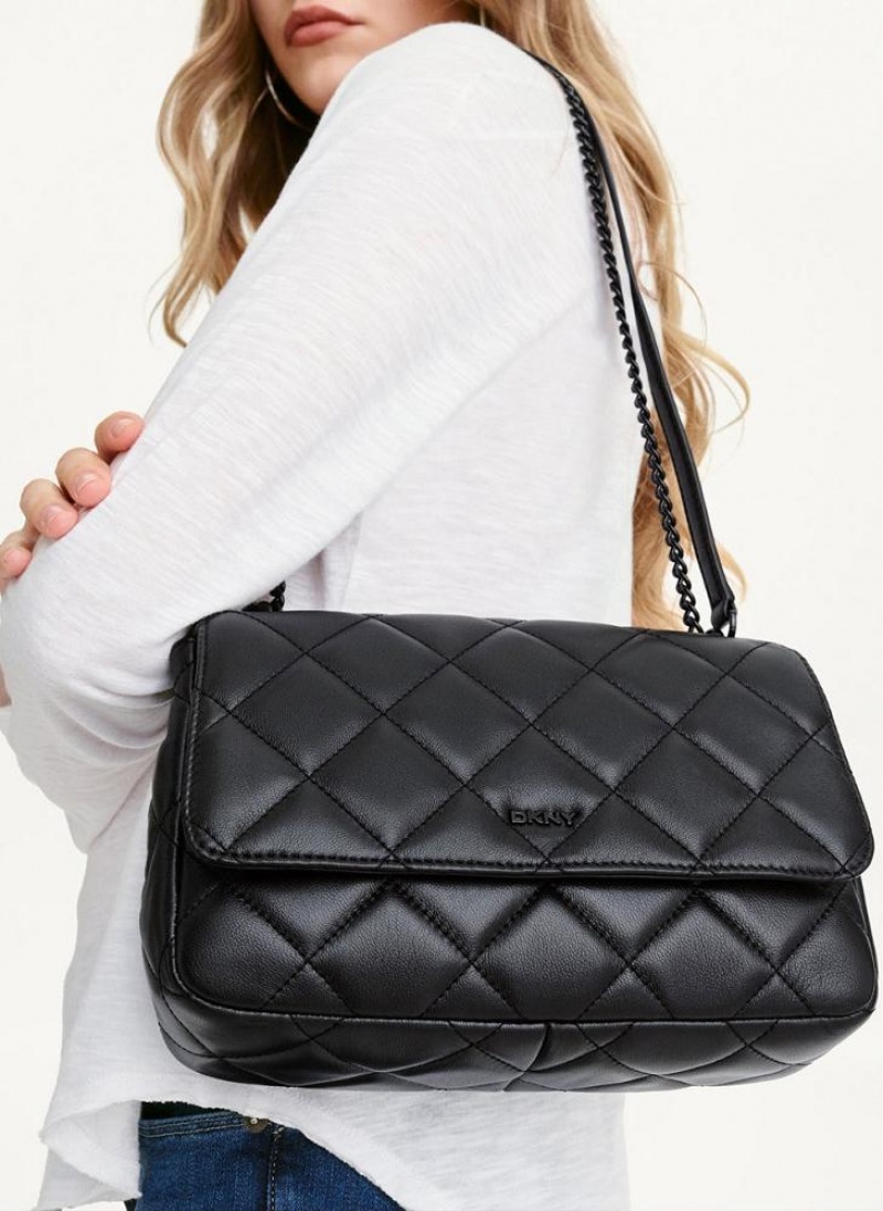 DKNY Lara Large Quilted Women's Shoulder Bags Black | Ireland_D0237