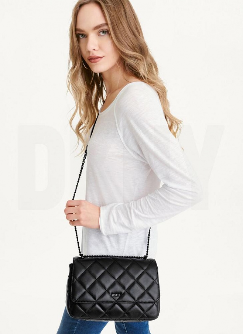 DKNY Lara Large Quilted Women's Shoulder Bags Black | Ireland_D0237