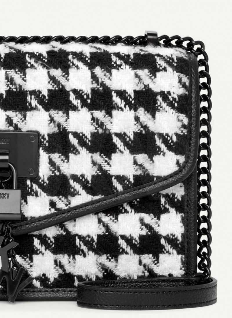 DKNY Large Elissa Herringbone Women's Crossbody Bags Black / White | Ireland_D0716