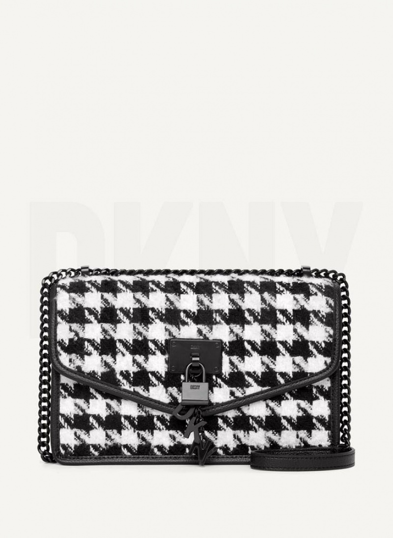 DKNY Large Elissa Herringbone Women\'s Crossbody Bags Black / White | Ireland_D0716