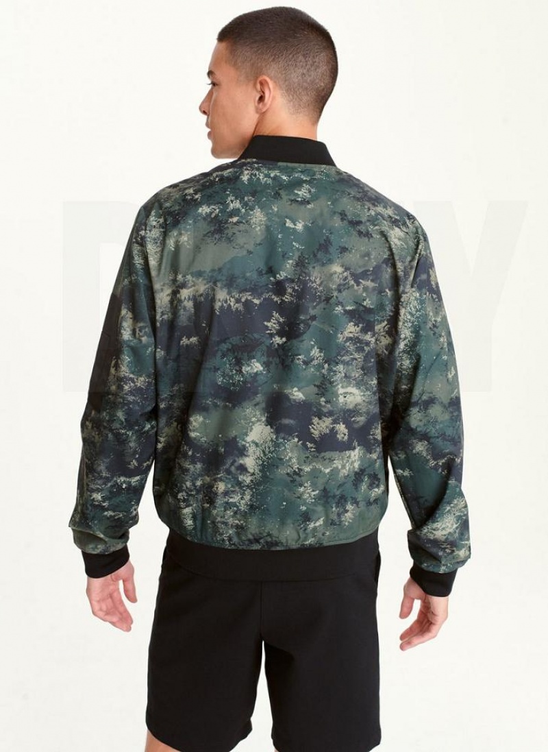 DKNY Leaf Camo Bomber Men's Jackets Olive | Ireland_D1140